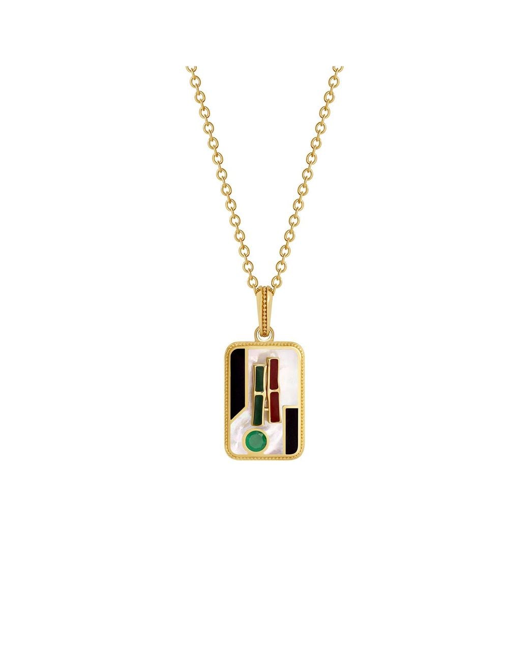 Karma and Luck Metallic Flourishing Spirit Two Bam Multi-Stone Mahjong Necklace
