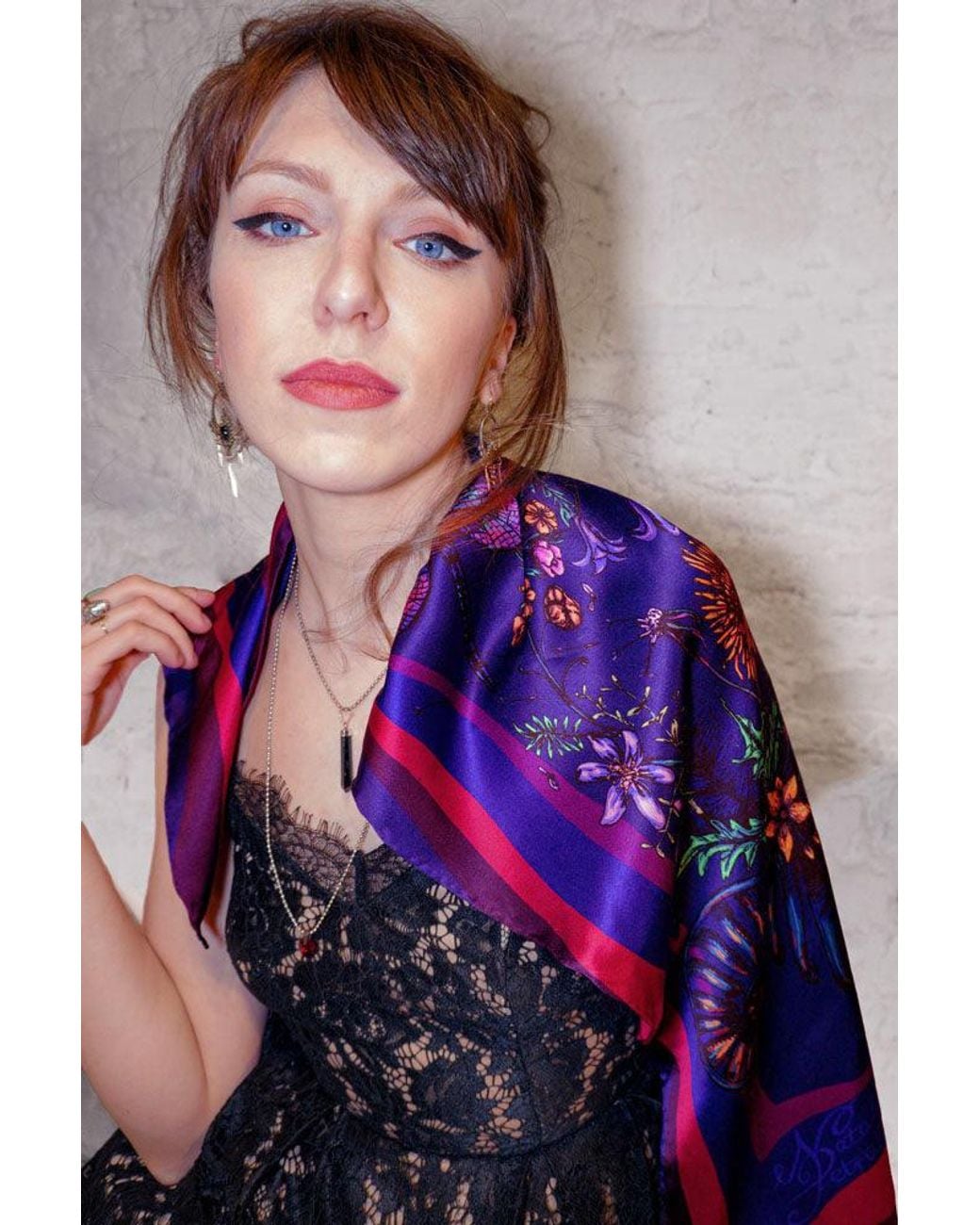Natalia Petruch Purple Mountain Flowers Silk Scarf