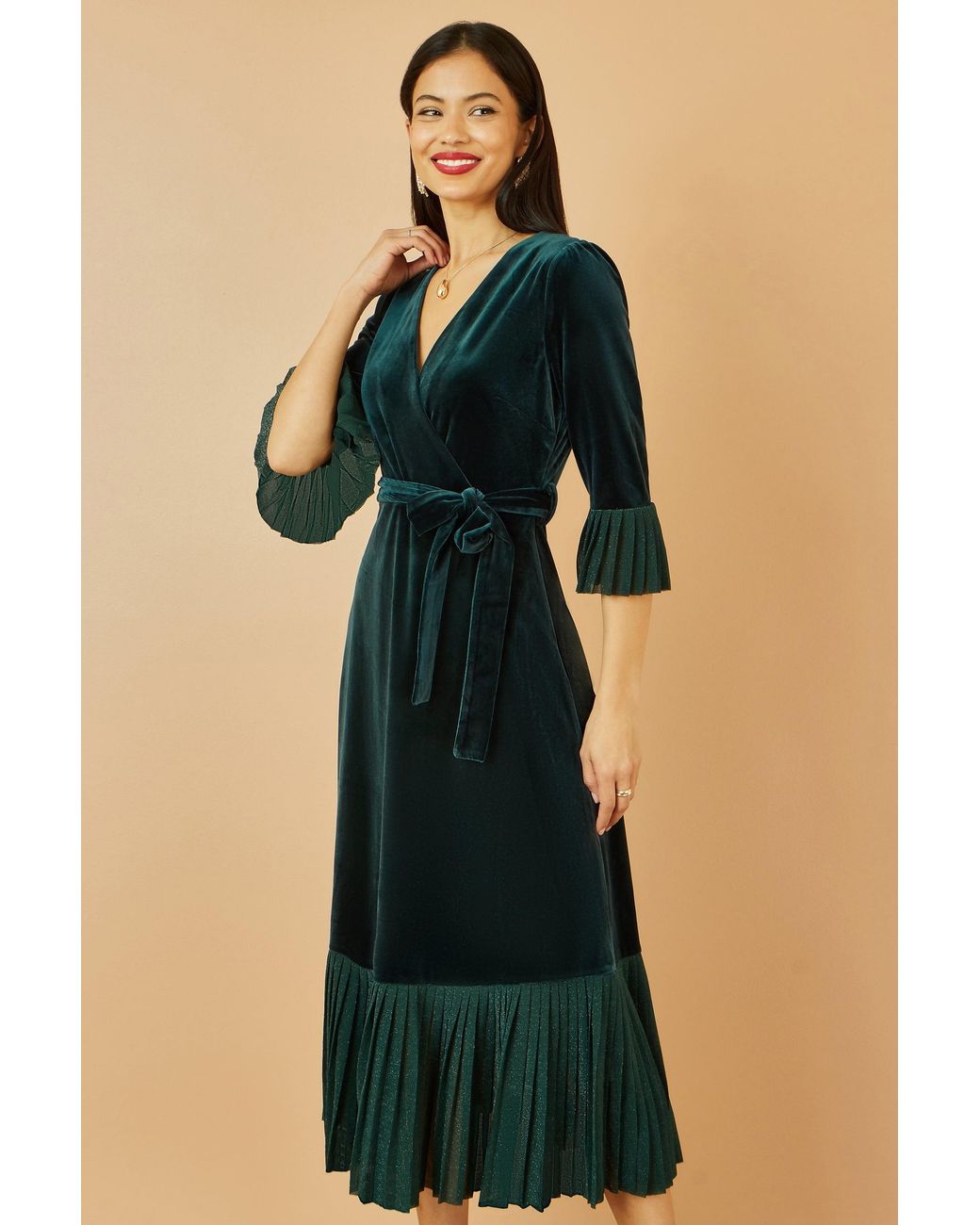 Yumi' Black Velvet Wrap Midi Dress With Contrast Hemline