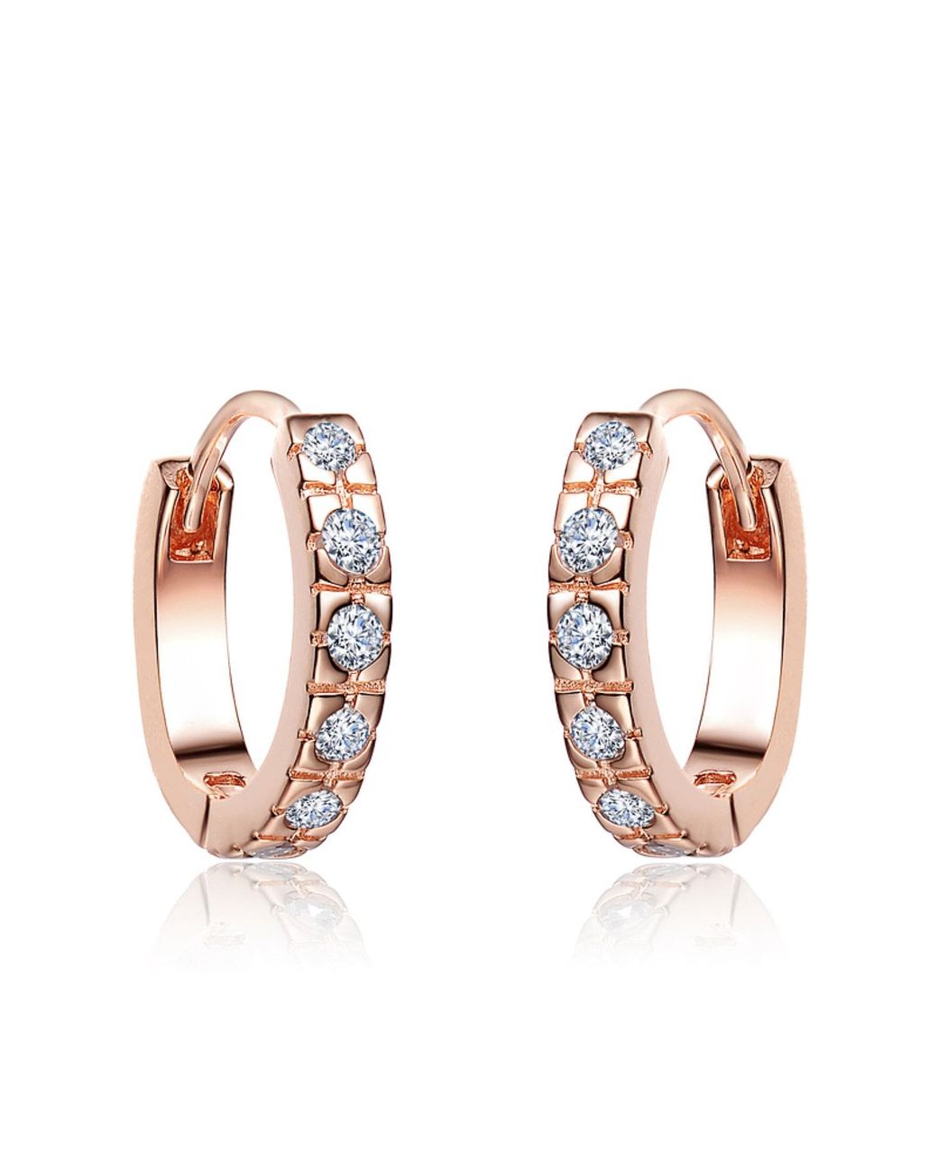Genevive Jewelry Metallic Rose Rachel Glauber Rose Plated With Cubic Zirconia Mini Huggie Hoop Earrings