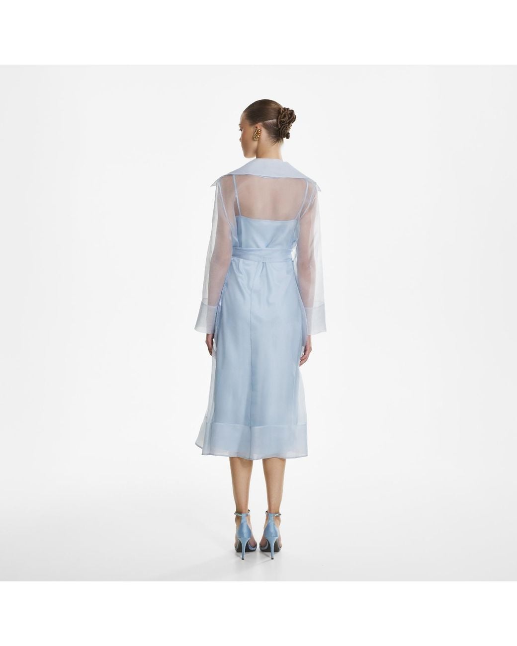Lita Couture Blue See Through Organza Trench Dress