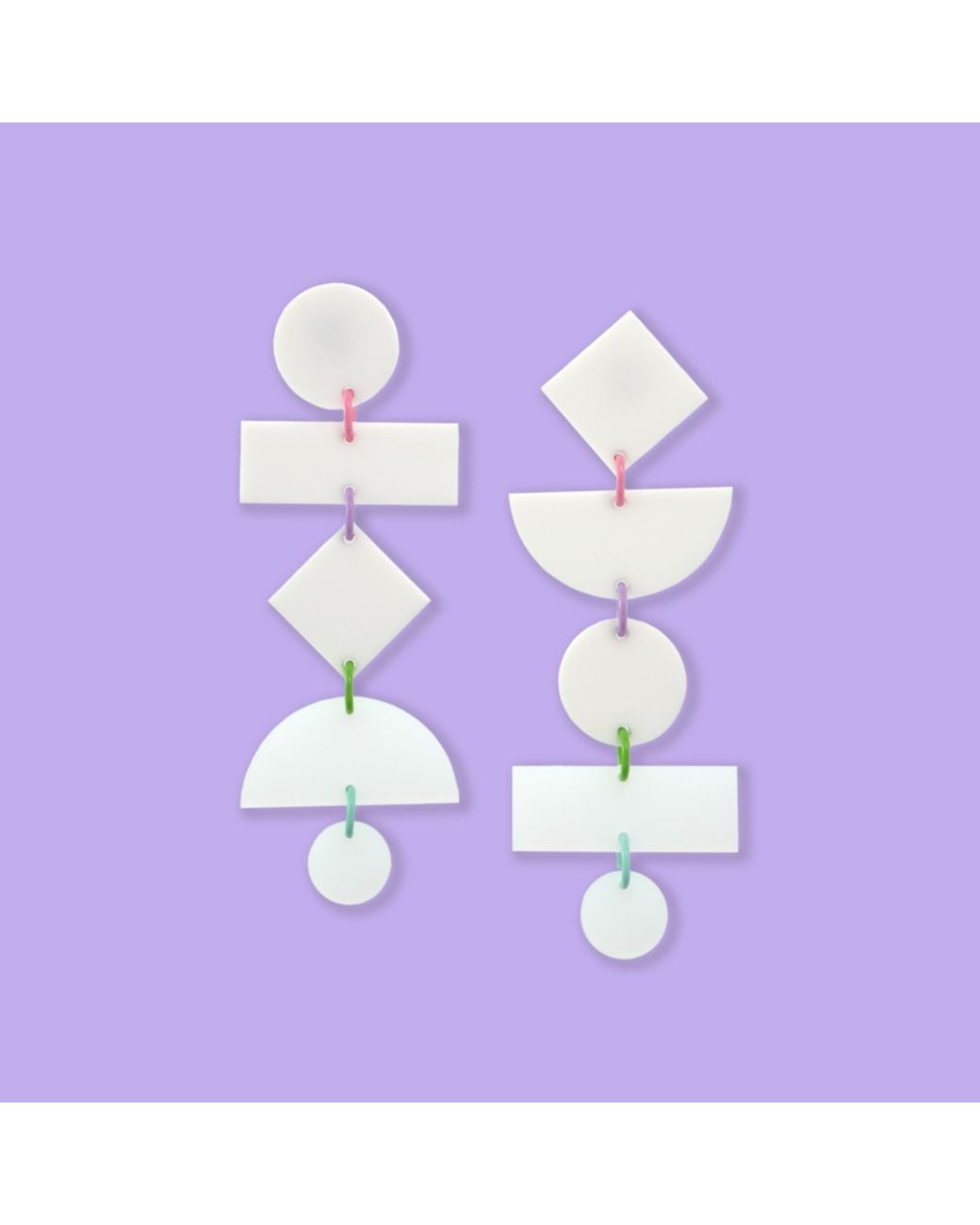 By Chavelli White Geometric Dangly Statement Earrings