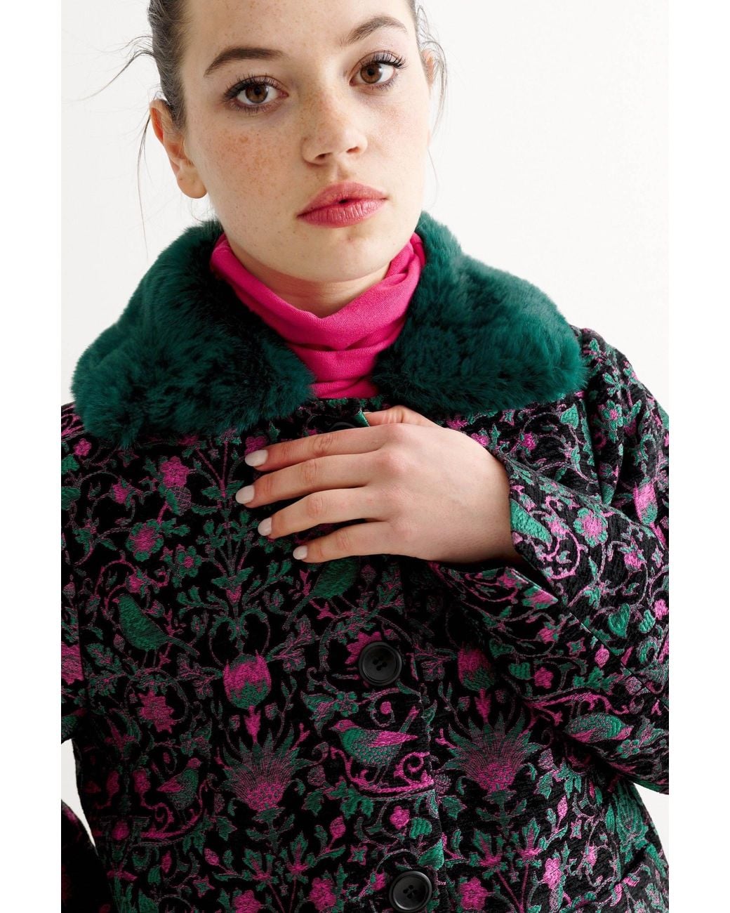 Louche Green Apple Belle Plume Fur Trim Cropped Jacket