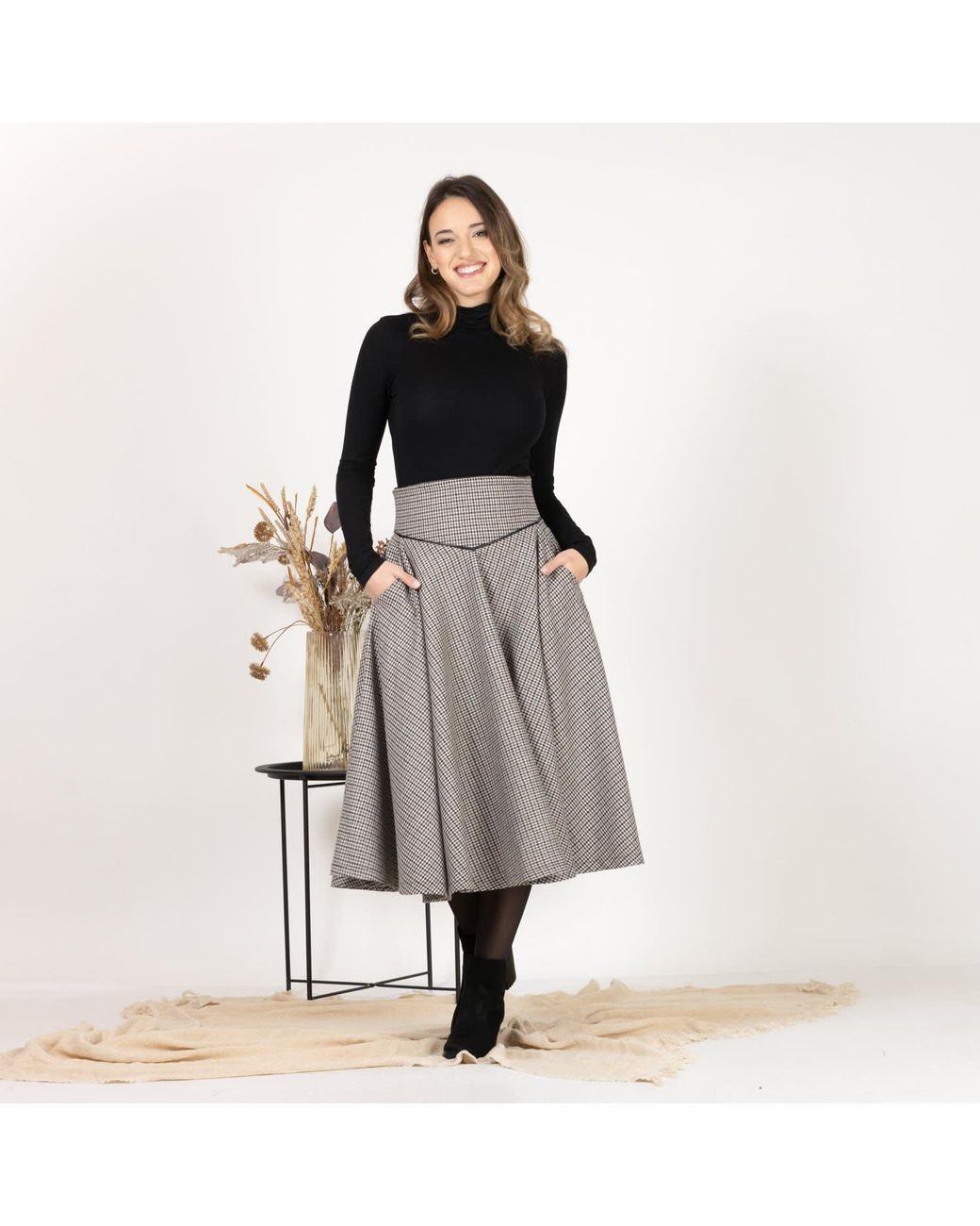 Nikka Place Gray Flare Wool Skirt With High Waist