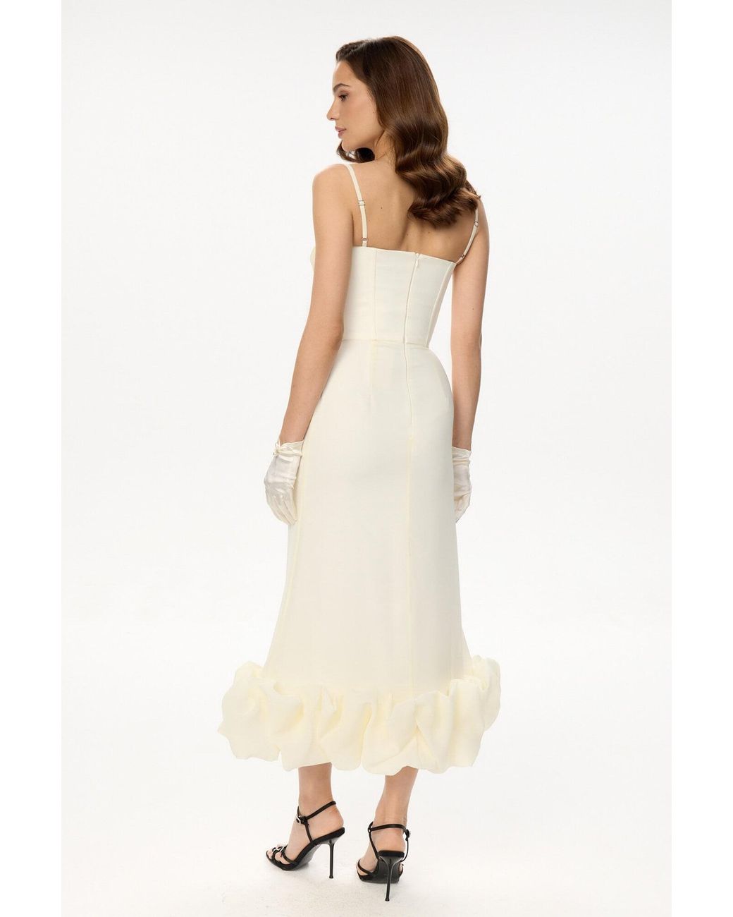 POST MERIDIEM White Ivory Draped Bodice Bottom Flounced Bustier Dress