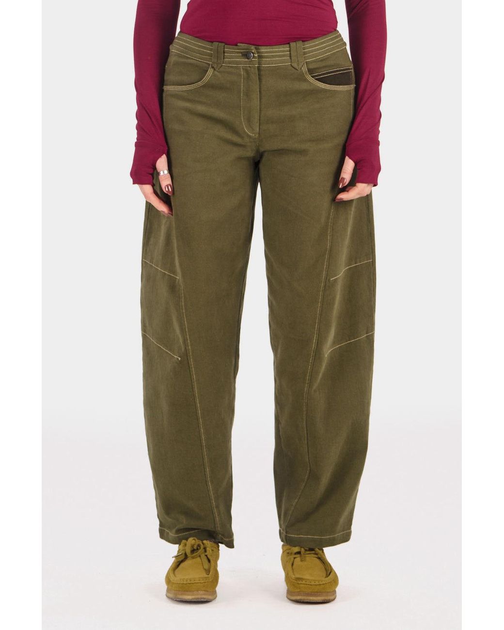 Komodo Green Amelia Organic Cotton Barel Leg Trouser