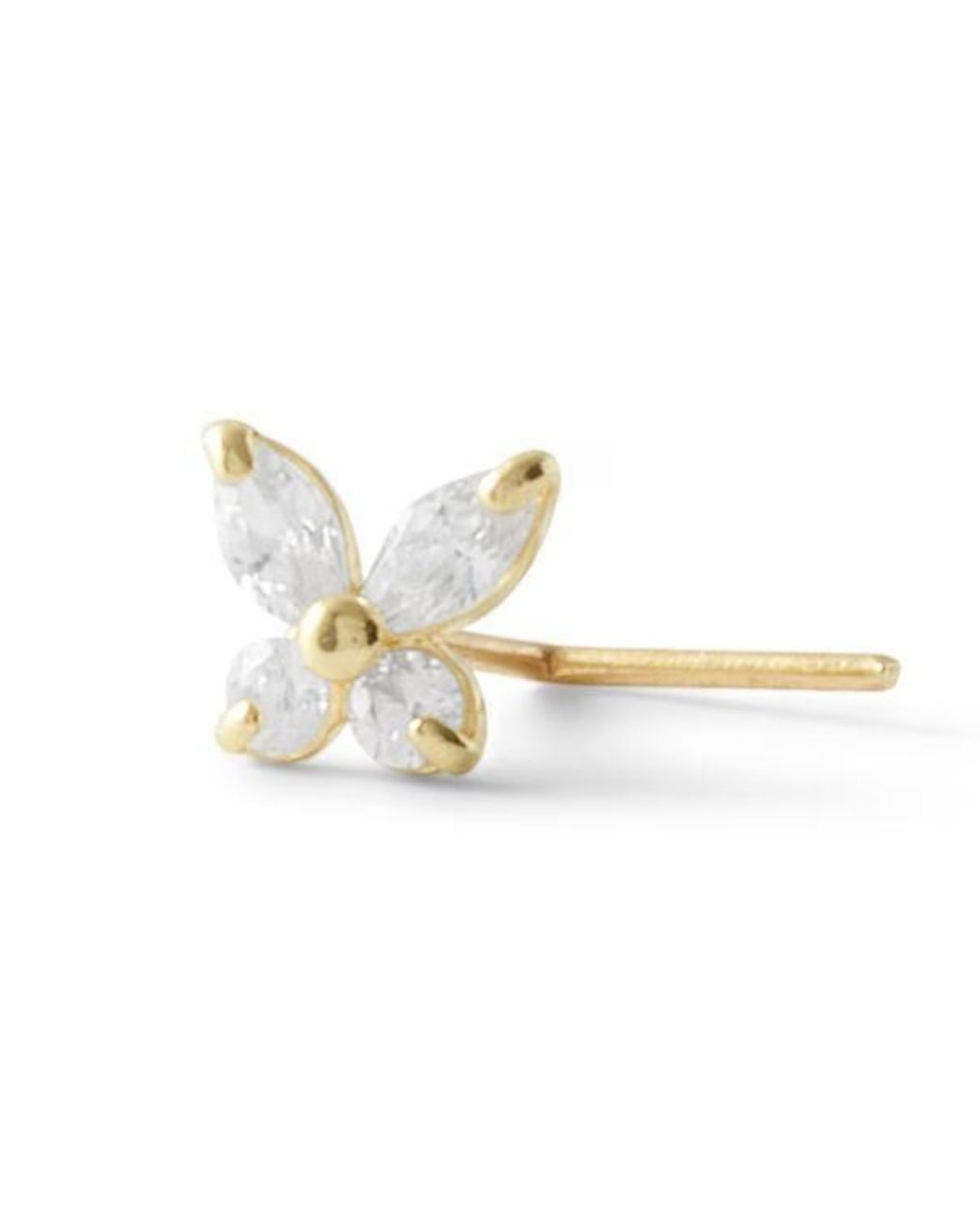 Zahav Jewelry Metallic 14K Solid 24G Butterfly Cz L Shape Nose Stud