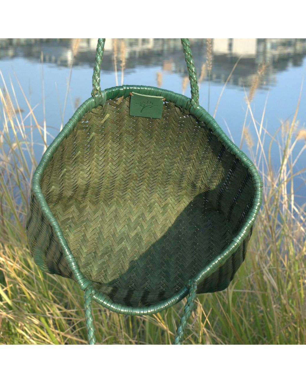 Rimini Green Woven Leather Handbag