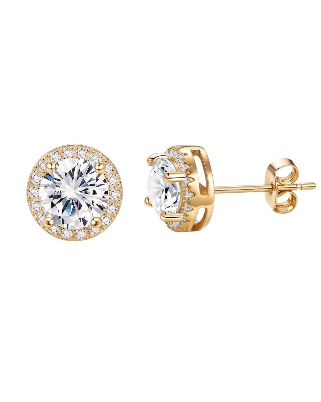 Sophelia Metallic Plated Round Pavé Halo Stud Earrings For