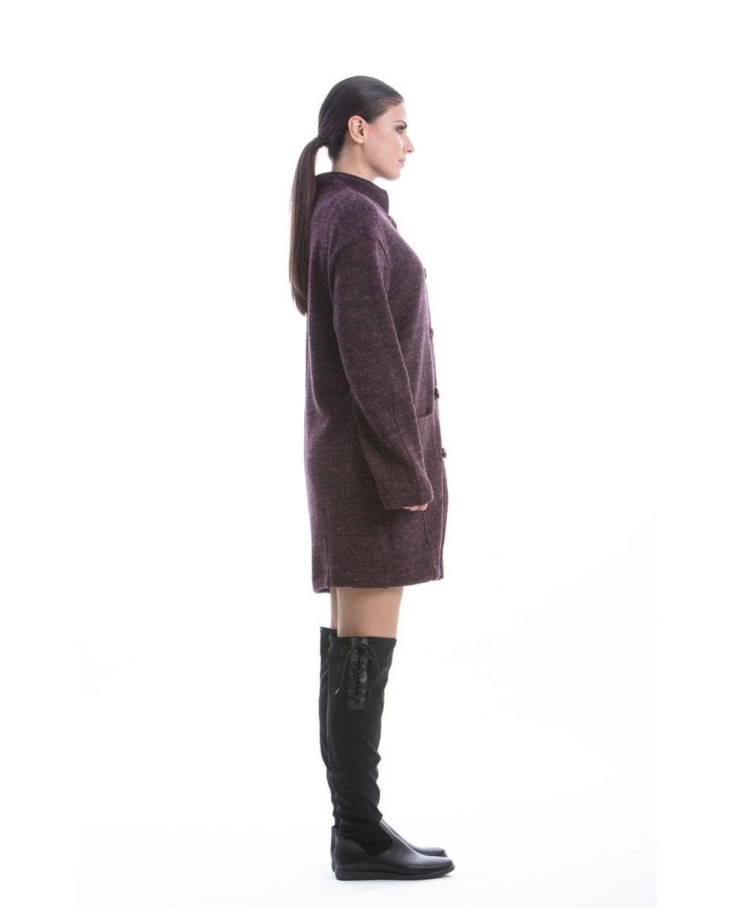 Conquista Purple Coat With Stand Up Collar