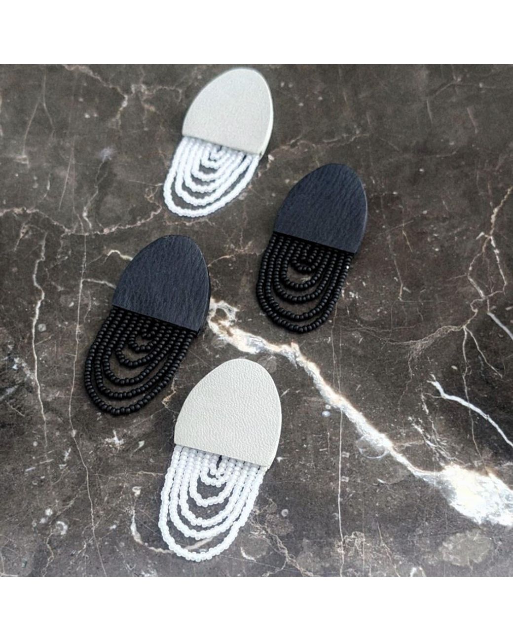 WAIWAI Black Aura Glass Bead Leather Earrings