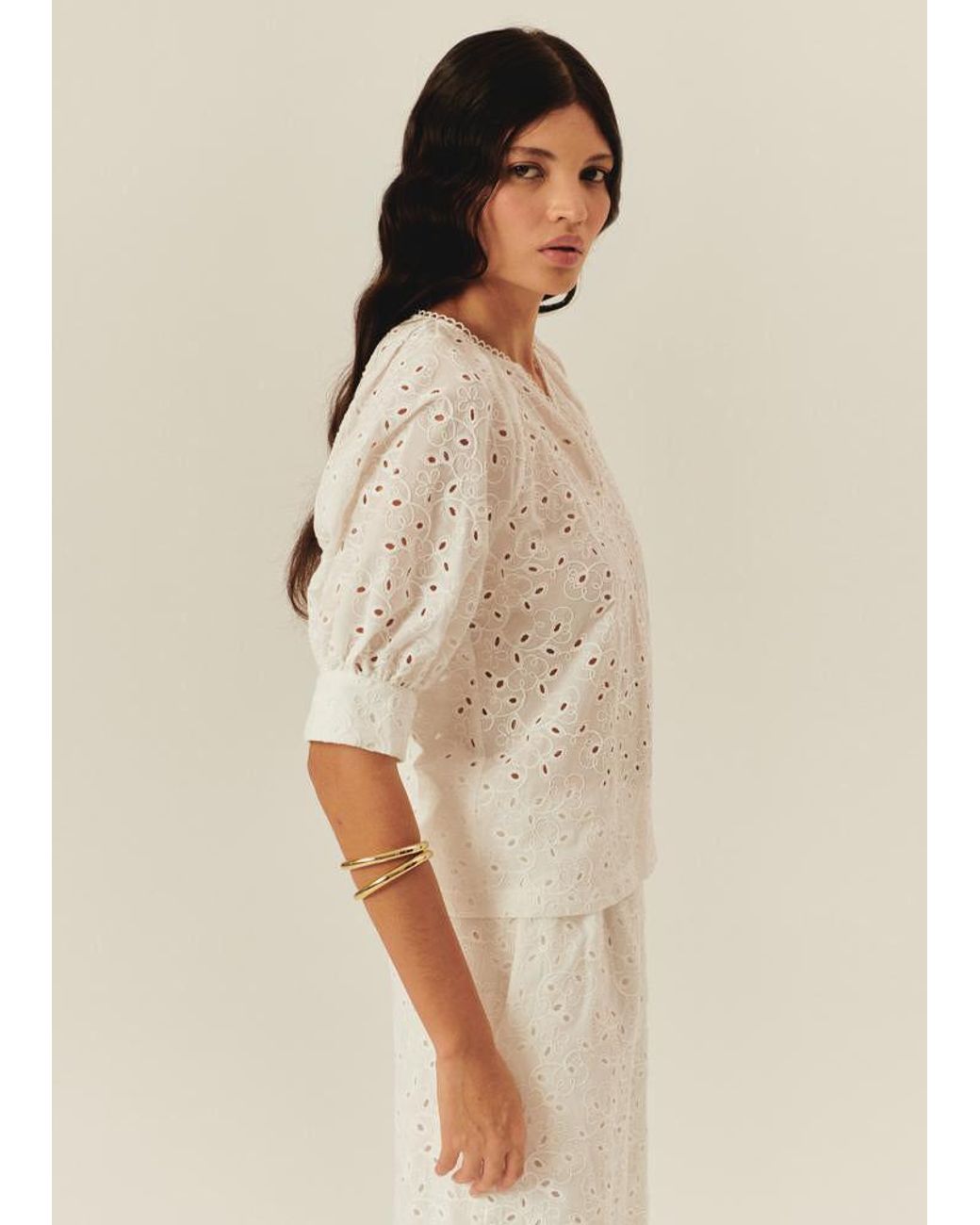 Exquise White Neutrals Nayali Eyelet Blouse