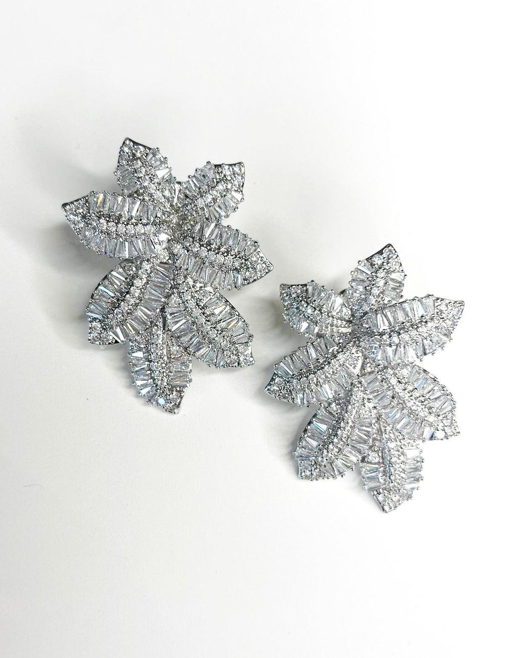 Crystals and Co Metallic Crystal Leaf Earrings