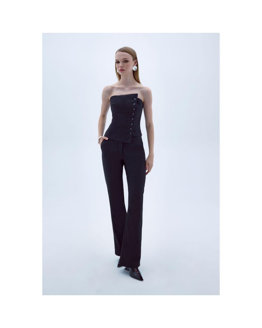NAZLI CEREN Blue Arced Straight Cut Trousers