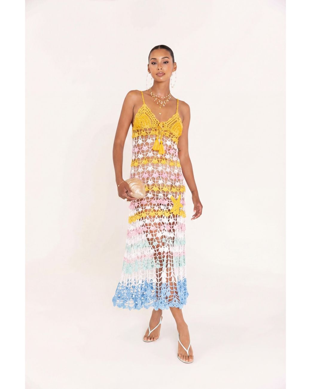 Andreeva White Flower Handmade Maxi Crochet Dress