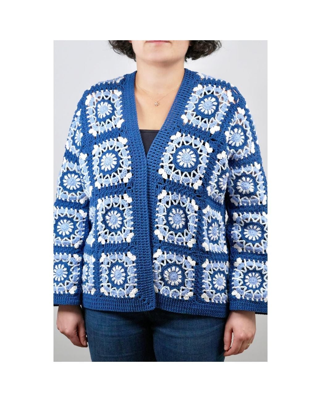 Ana Chic Blue Mosaic Handmade Crochet Cardigan