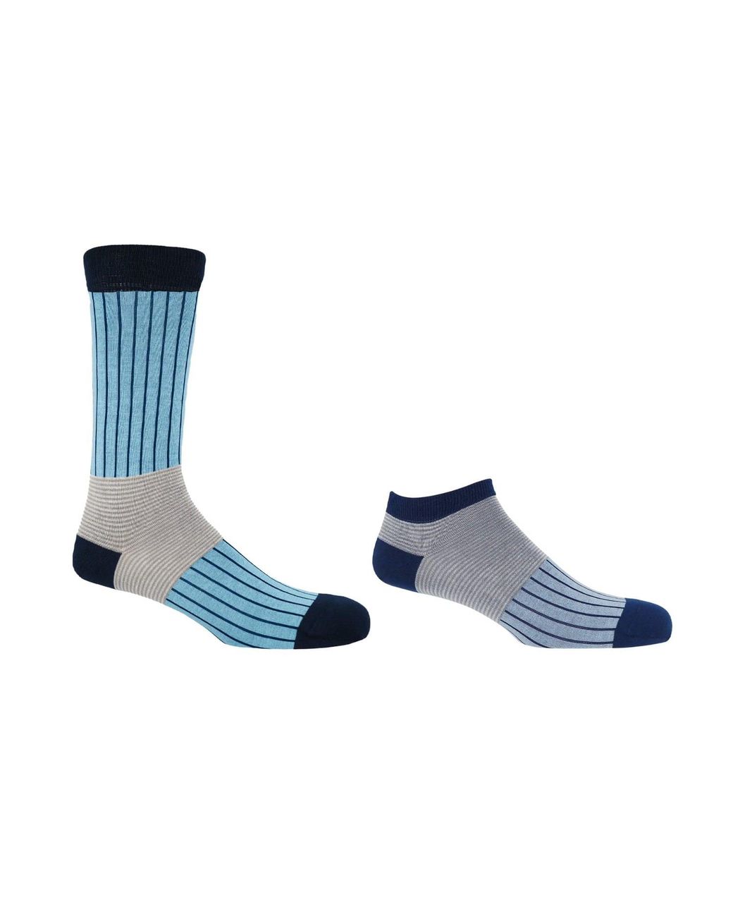 Peper Harow - Made in England Blue Oxford Stripe Luxury Crew & Trainer Socks for men