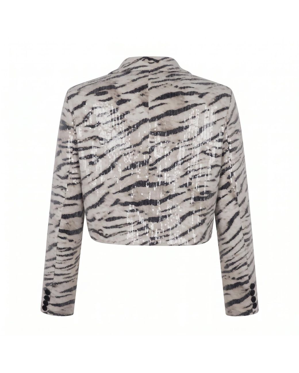 Modenaire Gray Leopard Print Sequin Cropped Jacket With Button Front