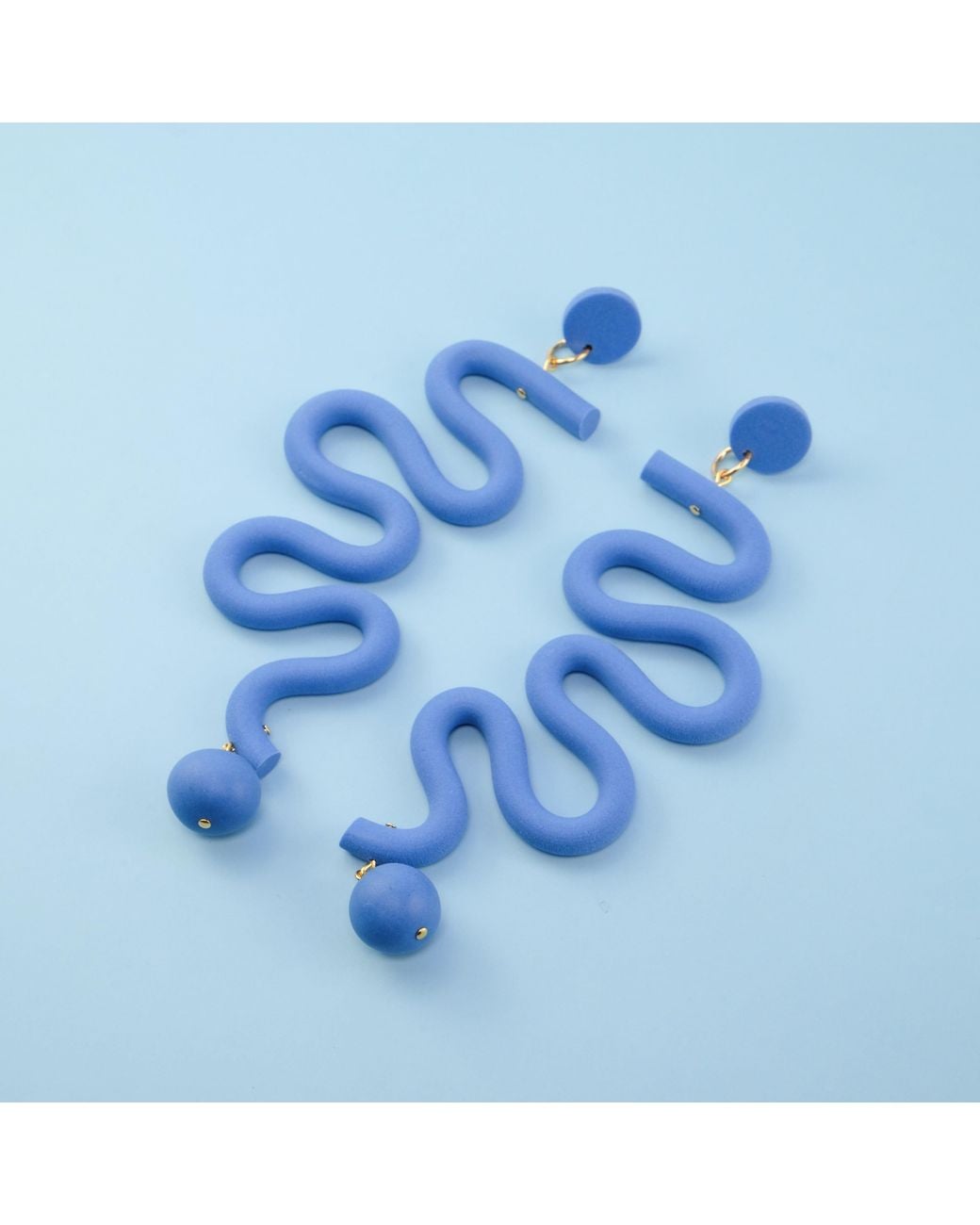 By Chavelli Blue Squiggle Polymer Clay Statement Earrings