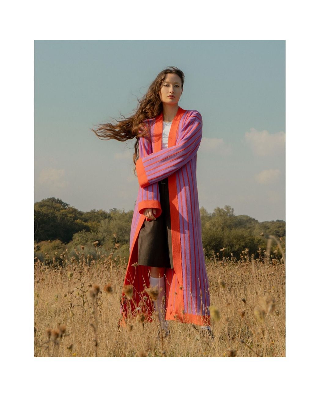 INGMARSON Red Thin Striped Long Wool & Cashmere Cardigan