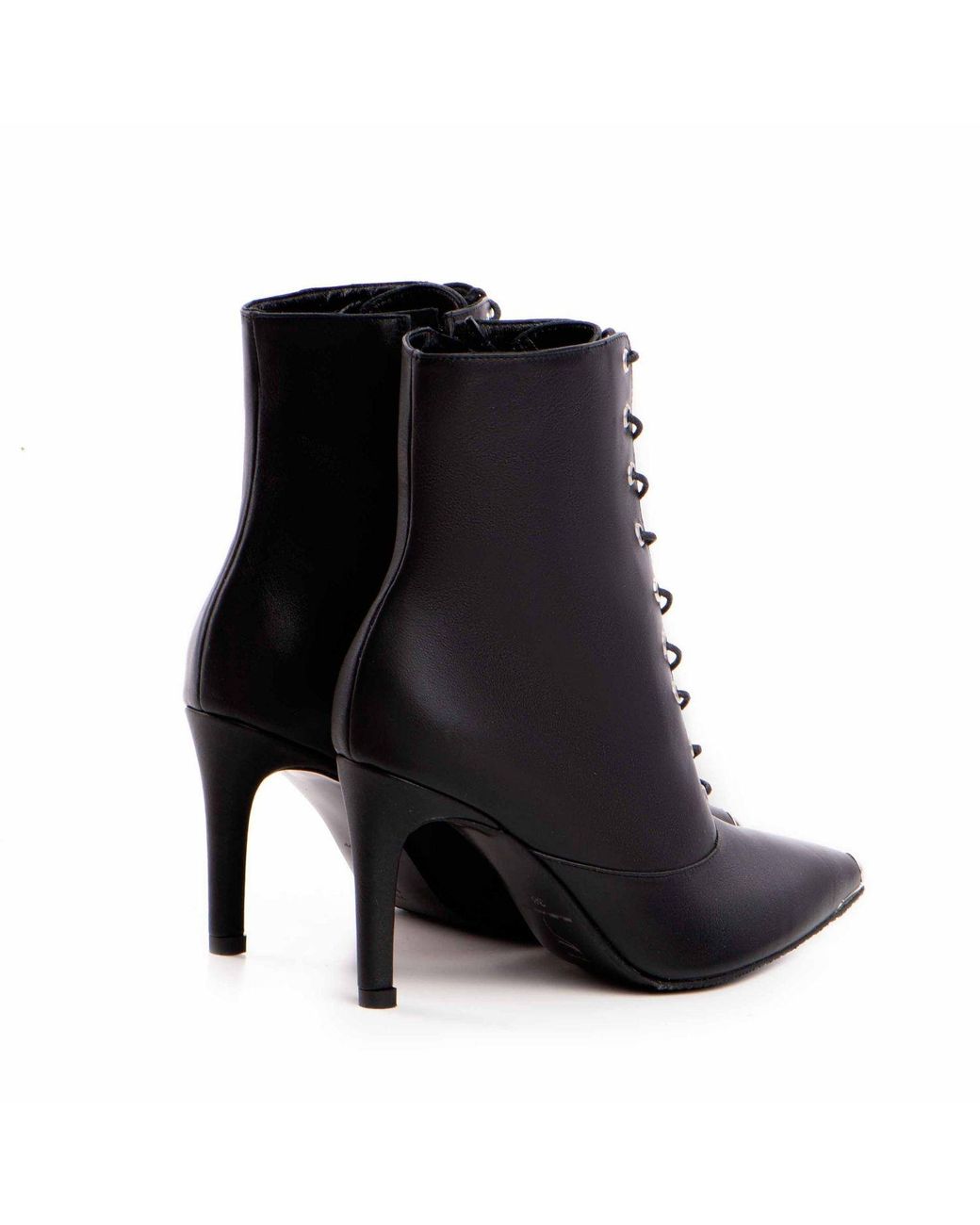 The 5Th Element Black Lace-Up Leather Ankle Boots With Metal Toe