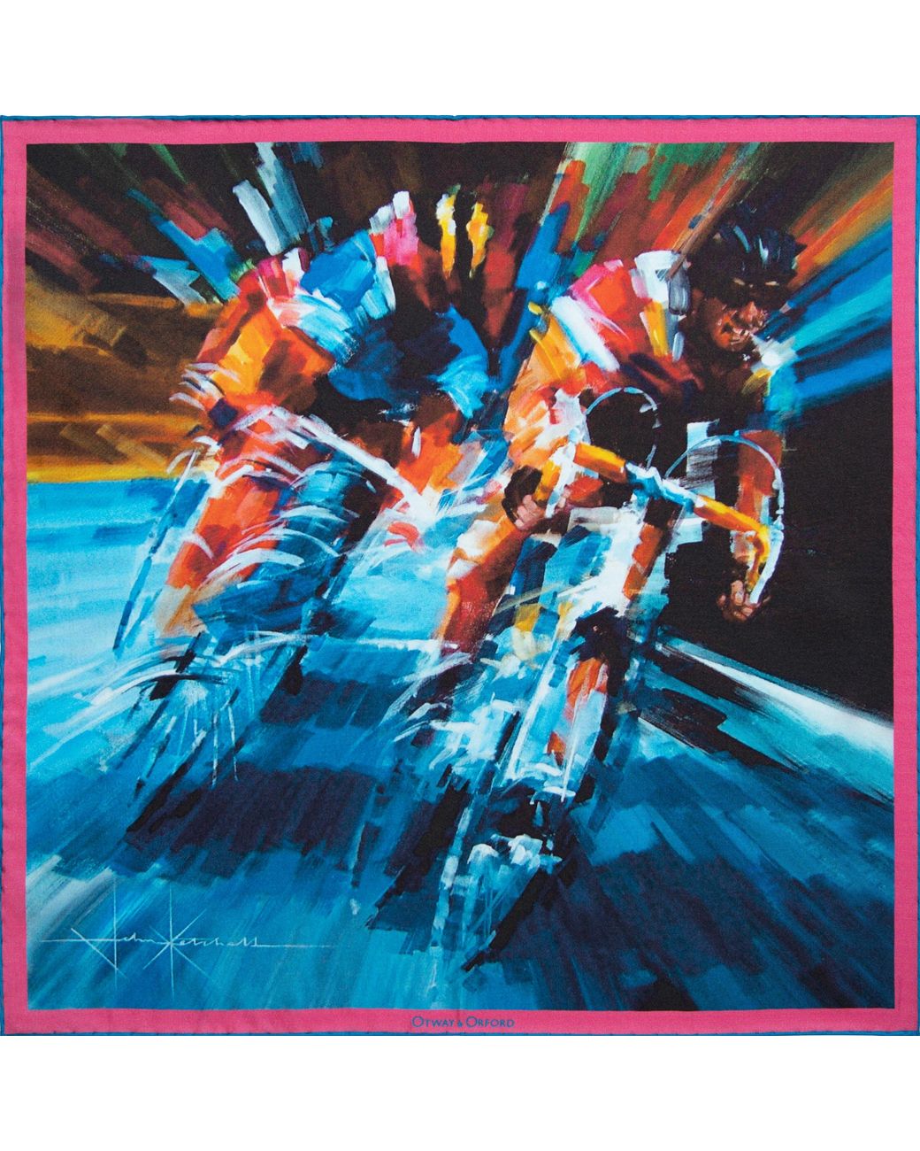 Otway & Orford Blue 'Break Away' Cycling Silk Pocket Square. Full-Size for men