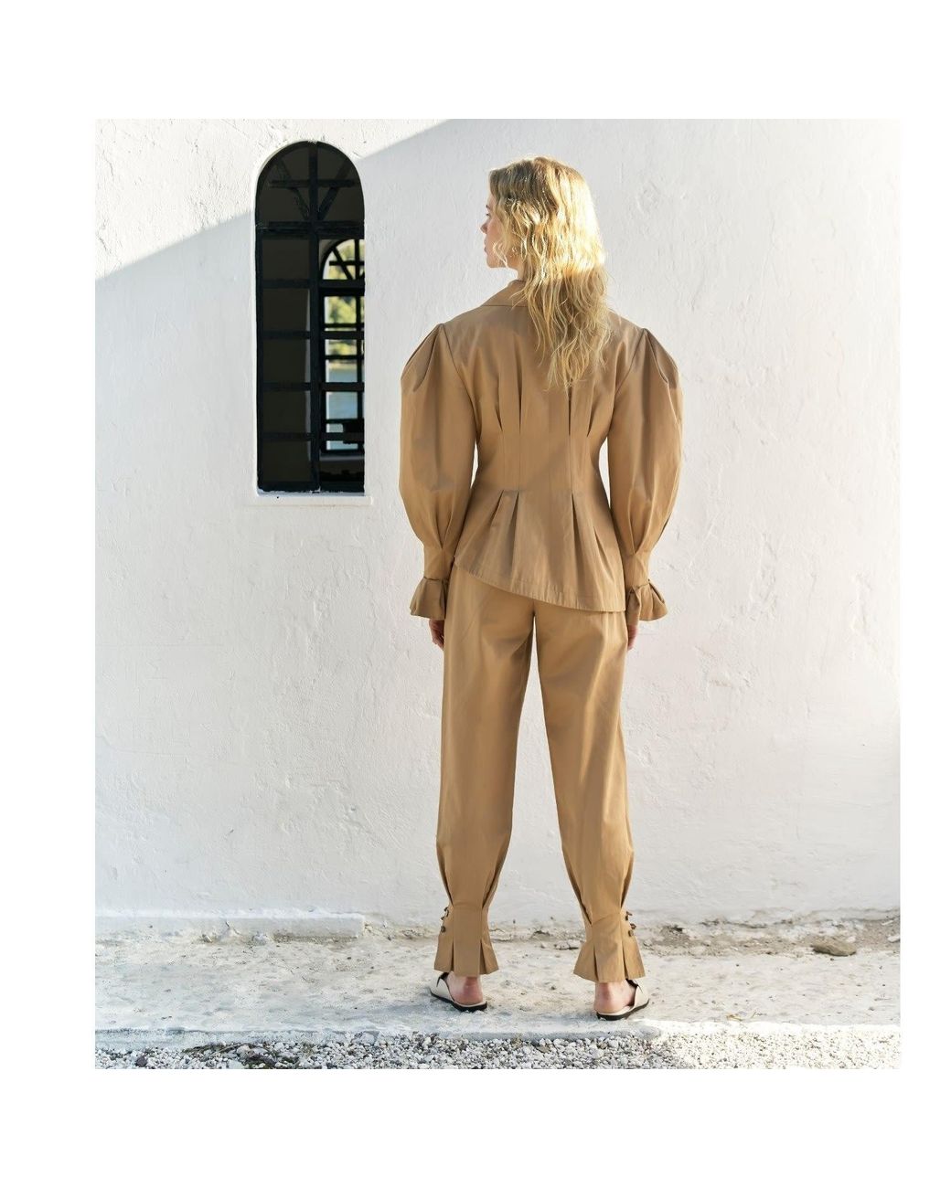 NAZLI CEREN Natural Raff Cotton Puff Sleeved Jacket