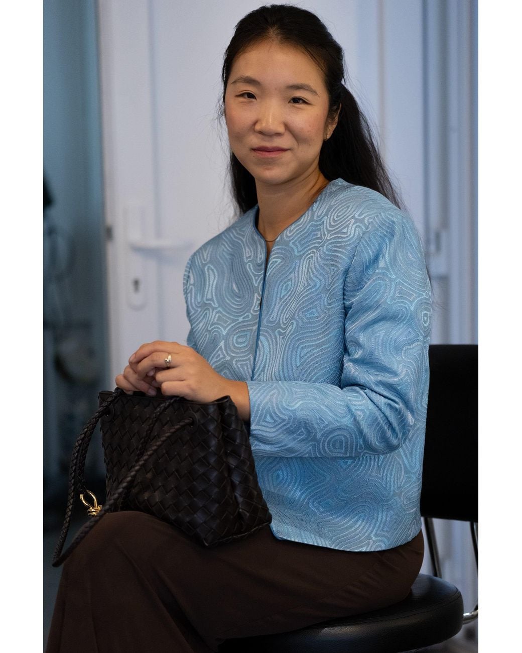 Stovaria Blue Tonal Embroidered Pure Silk Statement Jacket