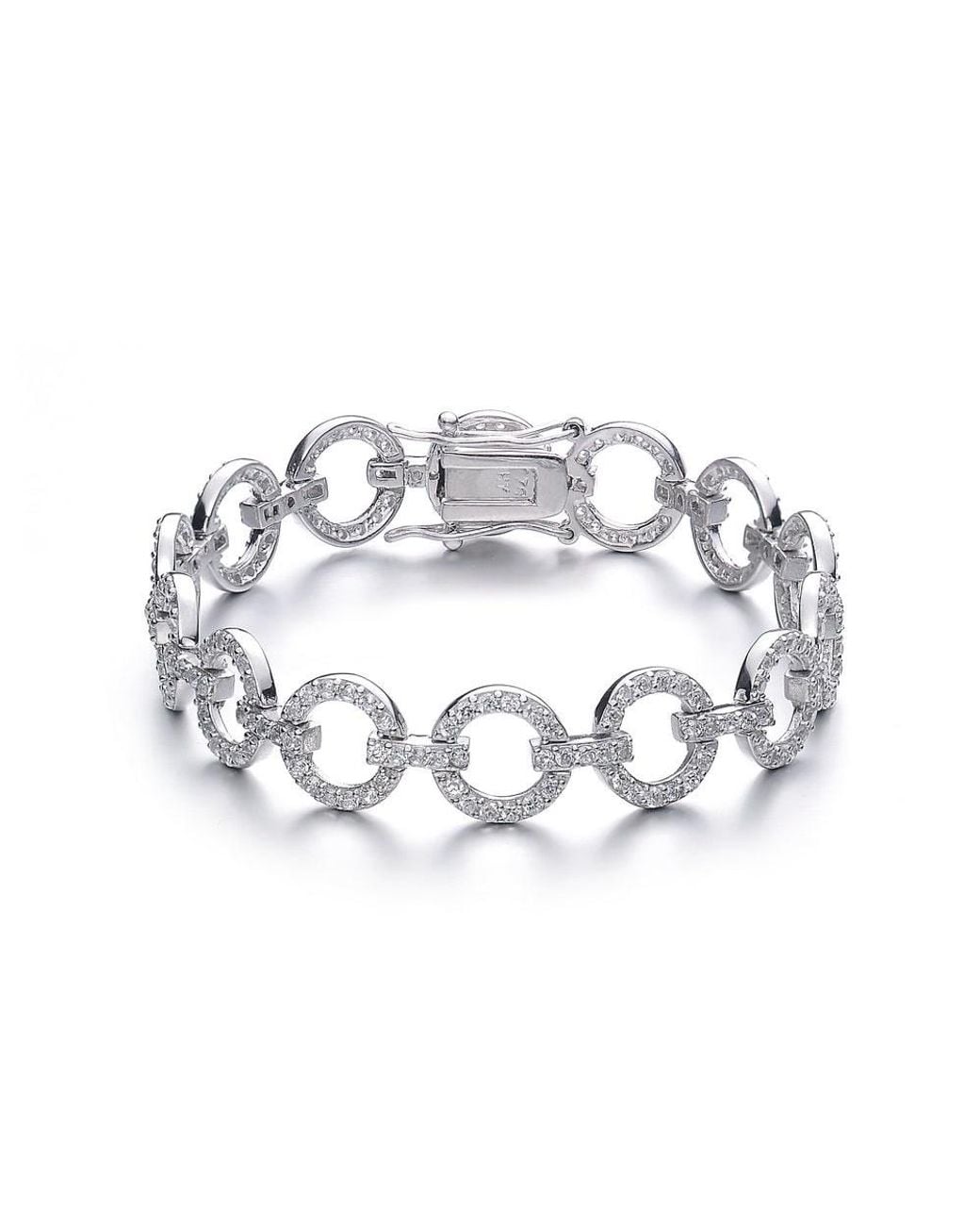 Genevive Jewelry Metallic Genevive Sterling Plated With Cubic Zirconia Circle Link Bracelet