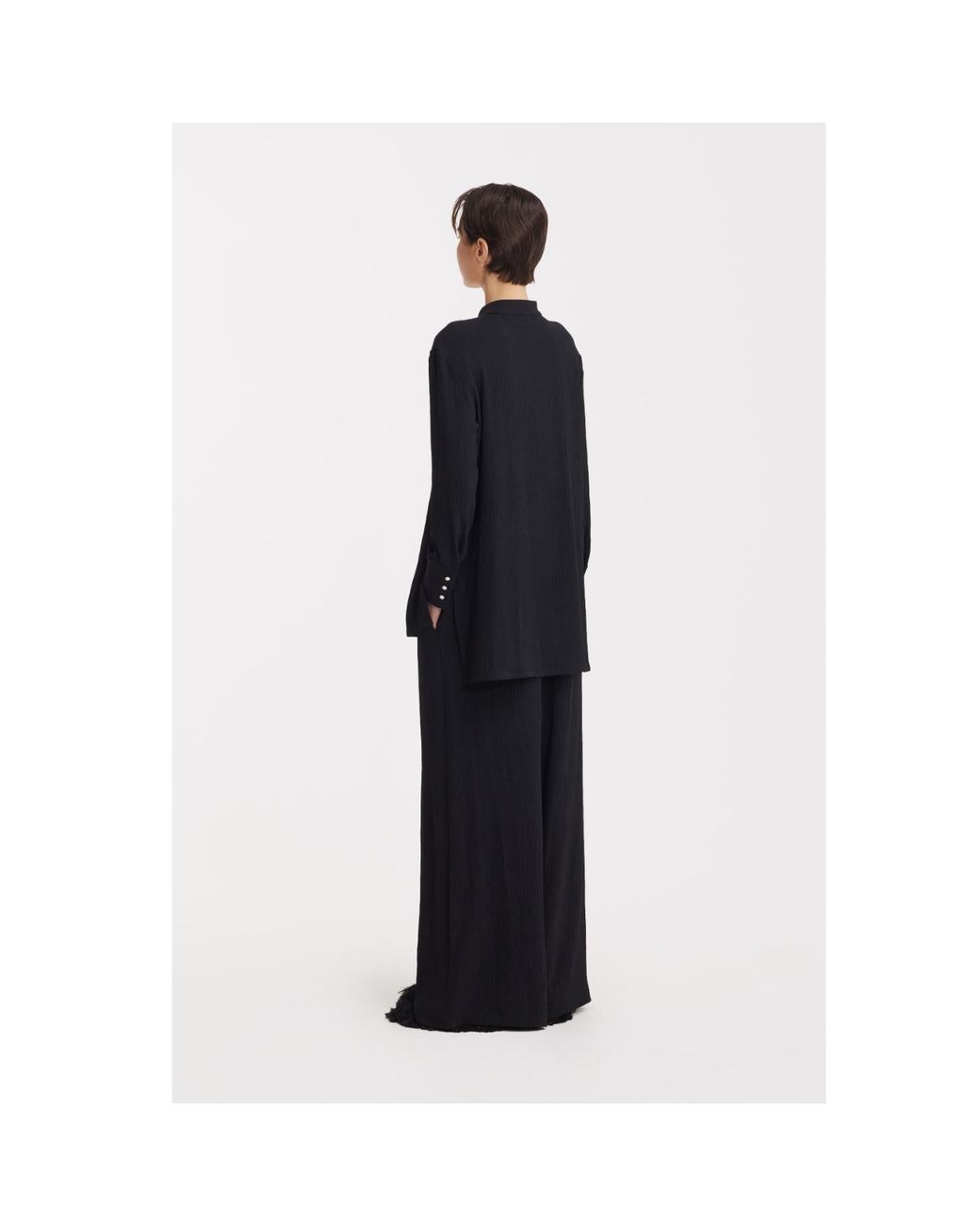 Julia Allert Black Lightweight Crinkled Blouse & Wide-Leg Pants Co-Ord Set –