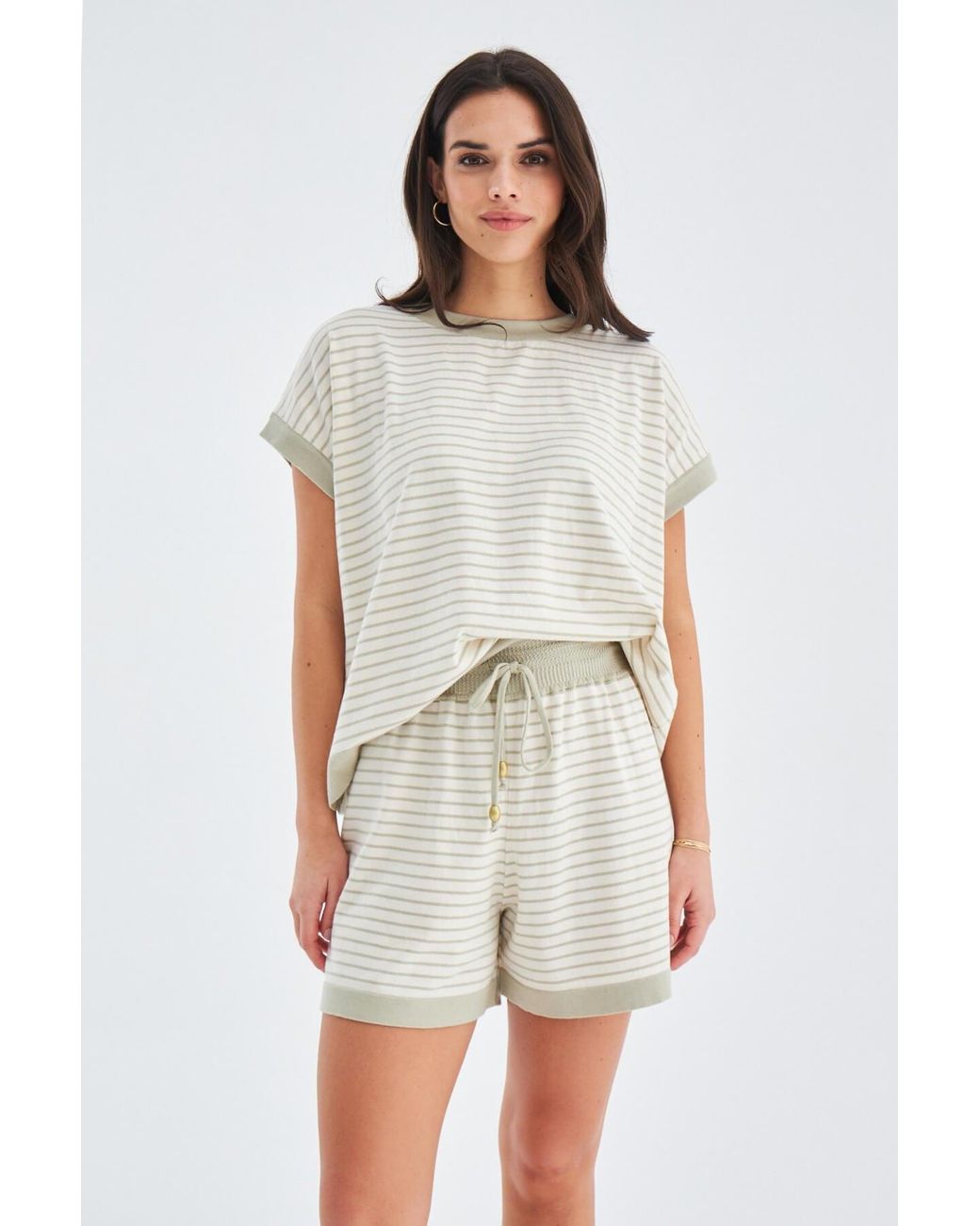 Peraluna Gray Vera Knitted Blouse & Shorts Matching Set