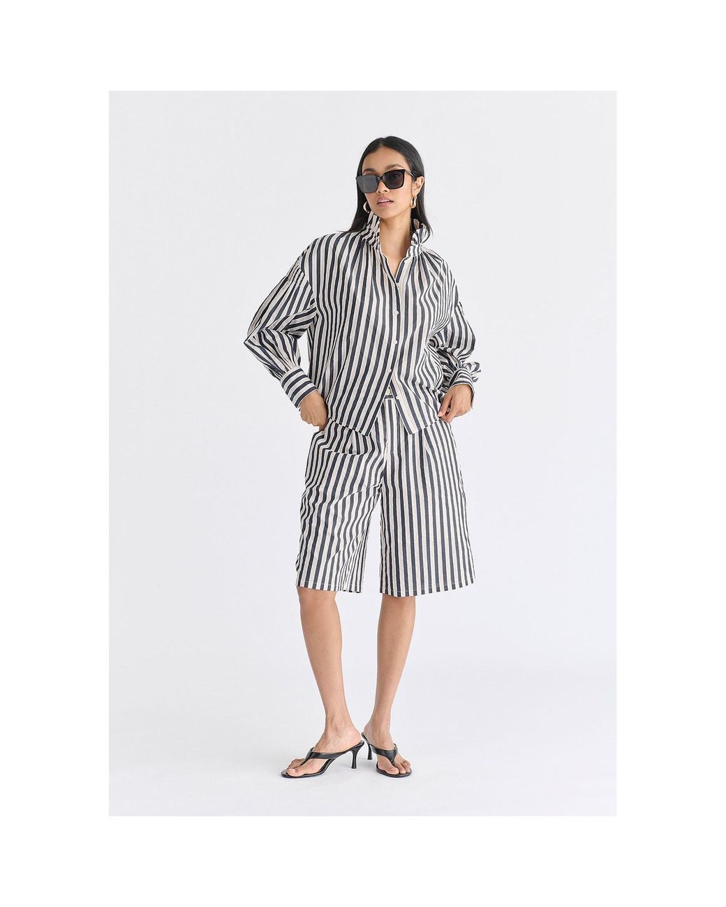 Paisie Blue Striped Bermuda Shorts