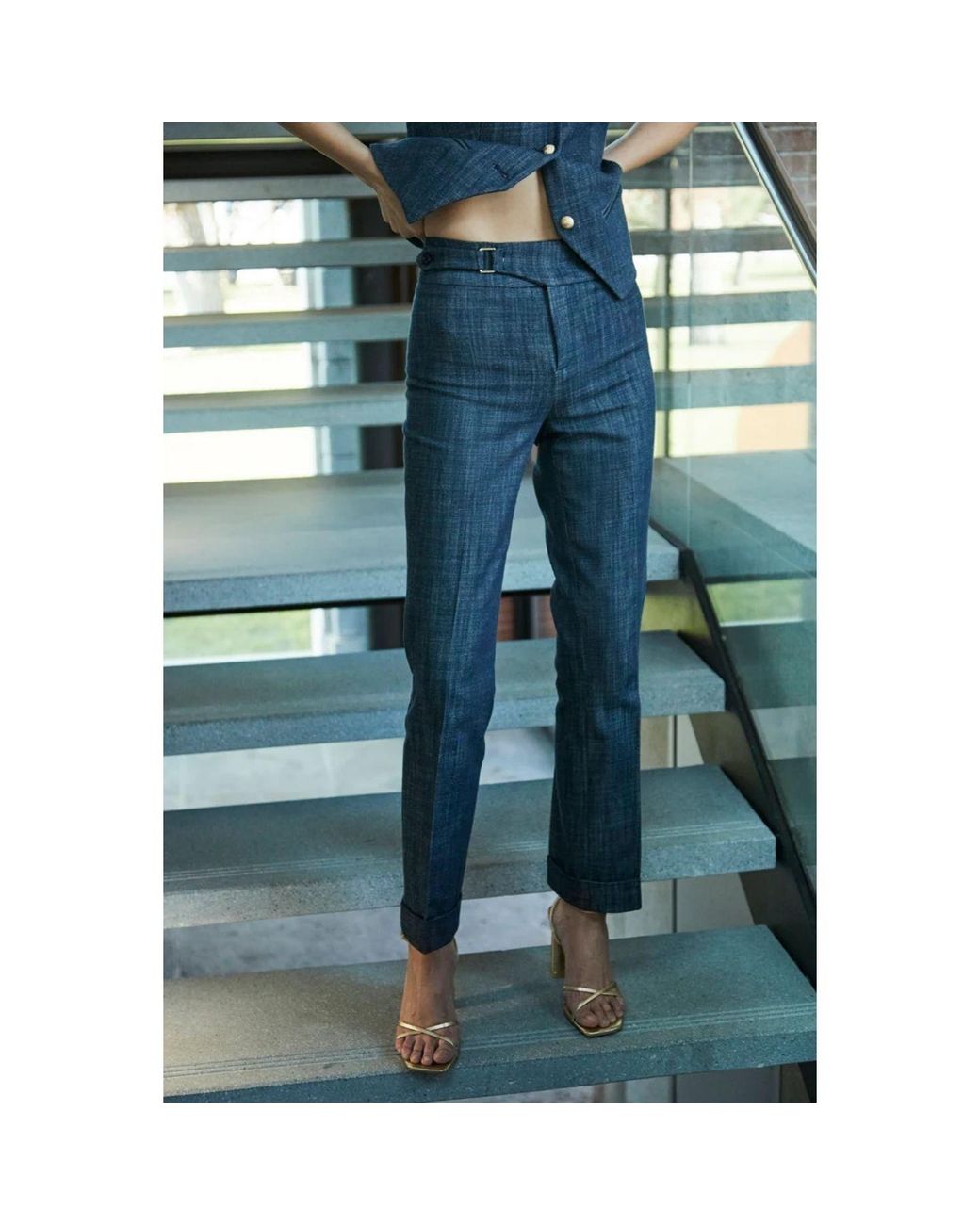 The Extreme Collection Blue Denim Tailored Straight-Leg Trousers Atelier
