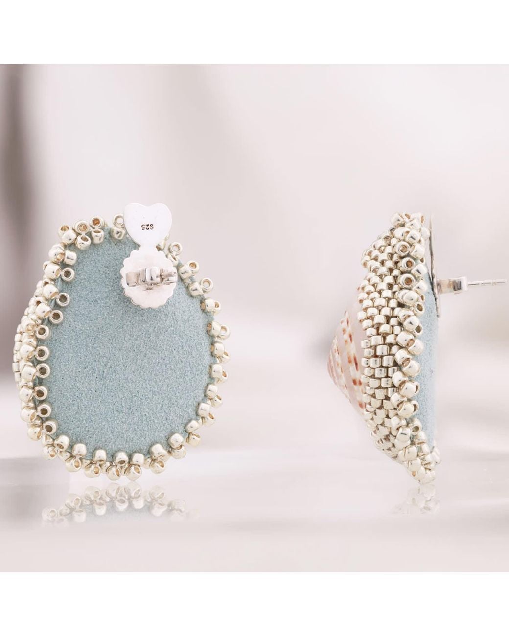 Oana Savu Pink Beaded Sea Shells Earrings Sterling Studs