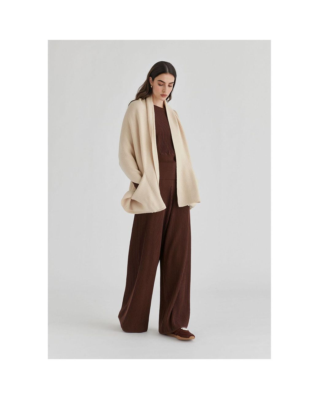 Paisie Brown Ribbed Trousers With Wide Waistband