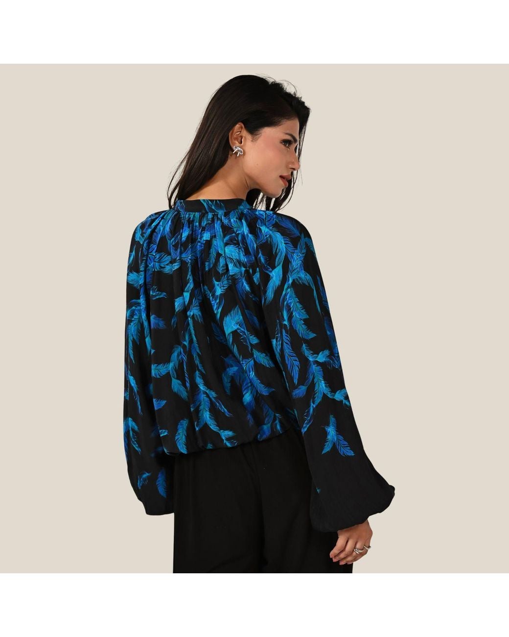 Rose & Nancy Blue Lille Feather Print Zip Front Light Bomber Jacket
