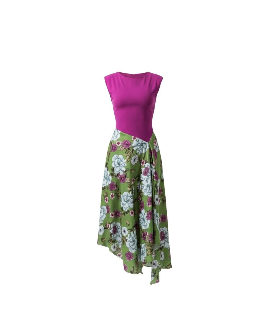 IZABELA MANDOIU Purple Two-Tone Jersey Top Floral Midi Dress