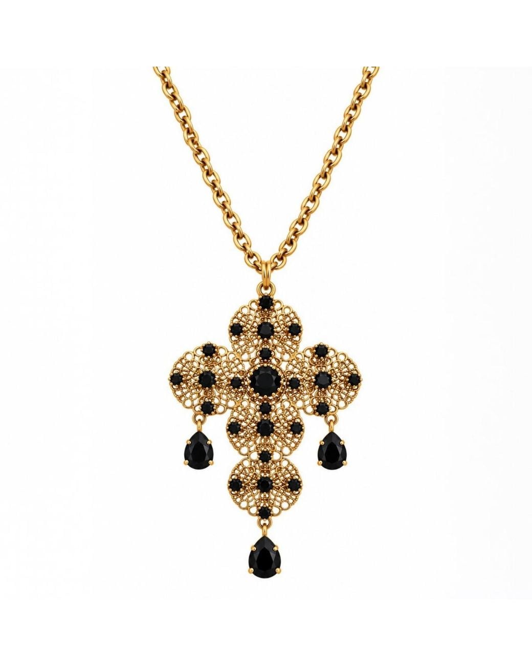 Vstyle Metallic Crystal Filigree Statement Cross Necklace