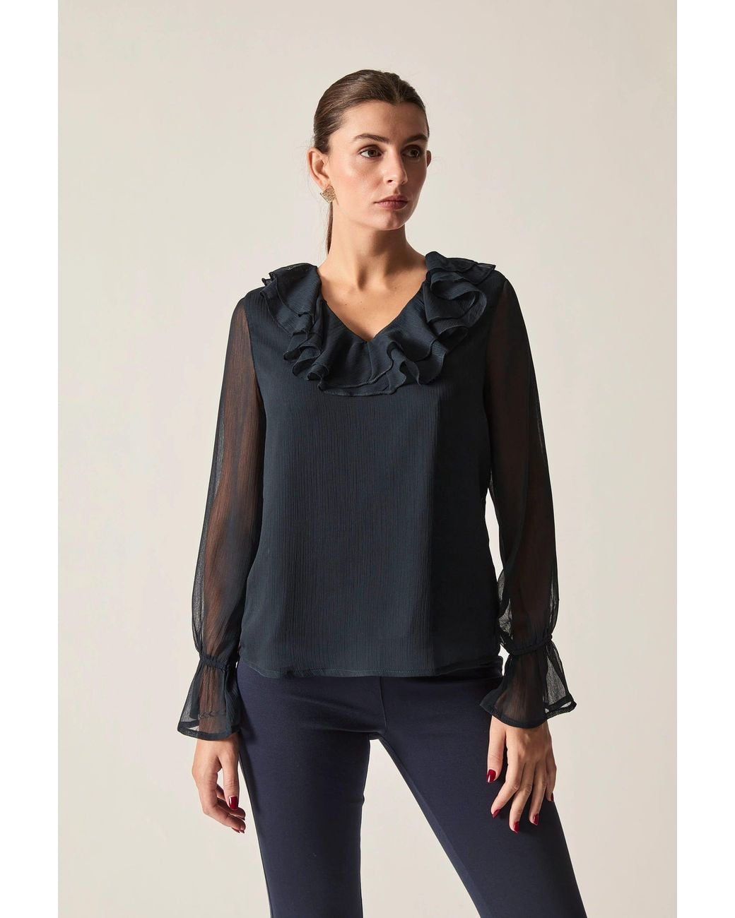 James Lakeland Blue Ruffle Blouse
