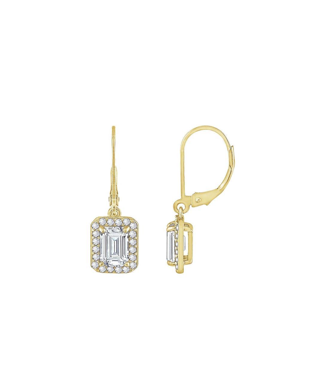Diamonbliss Metallic Emerald Cut Halo Leverback Earrings, Two Carats
