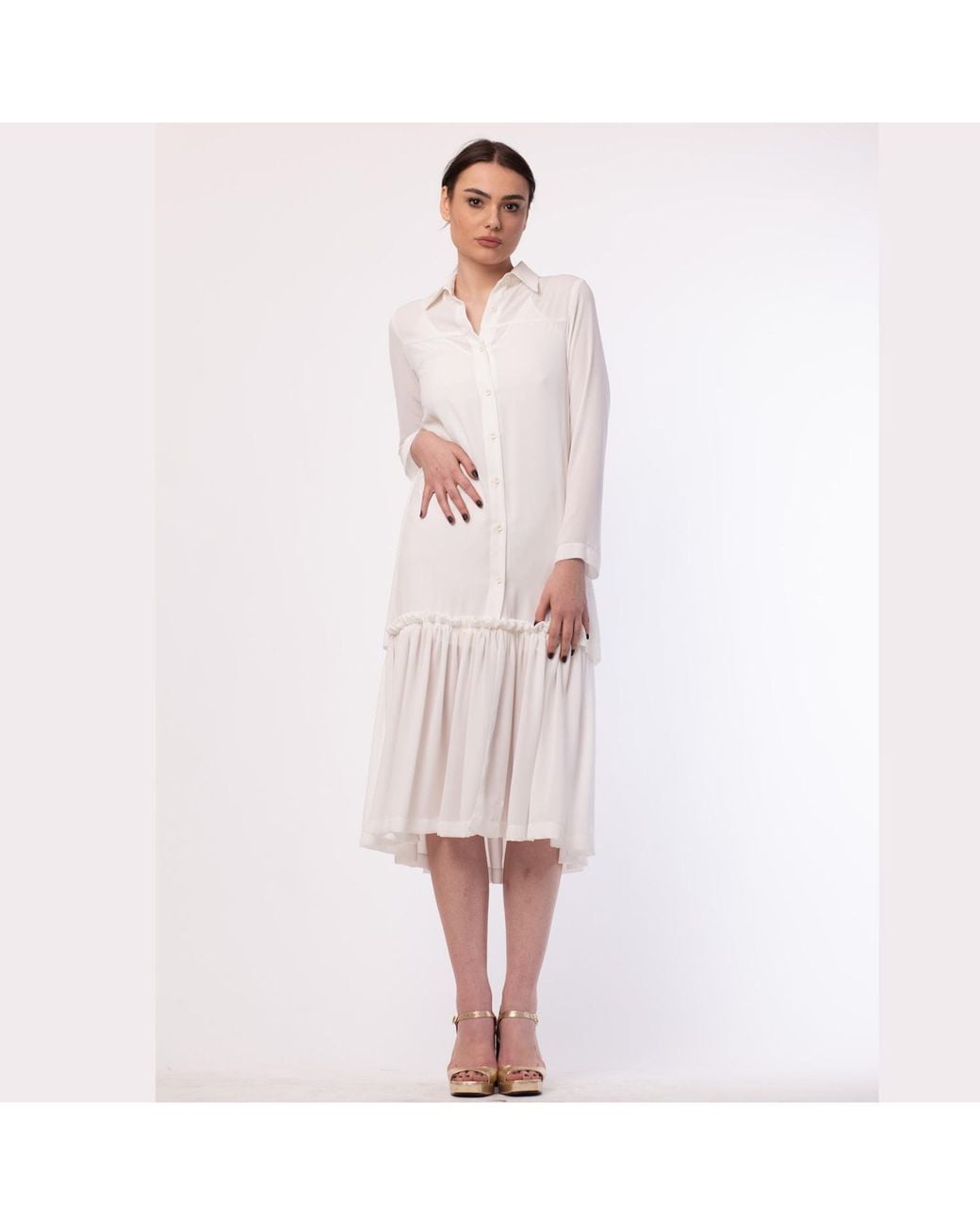 Silvia Serban White Frill Shirt Dress