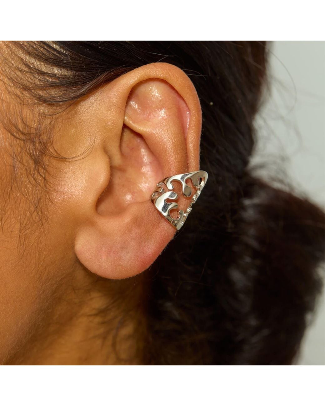 Lucy Quartermaine White Solid Sterling Tall Splash Ear Cuff