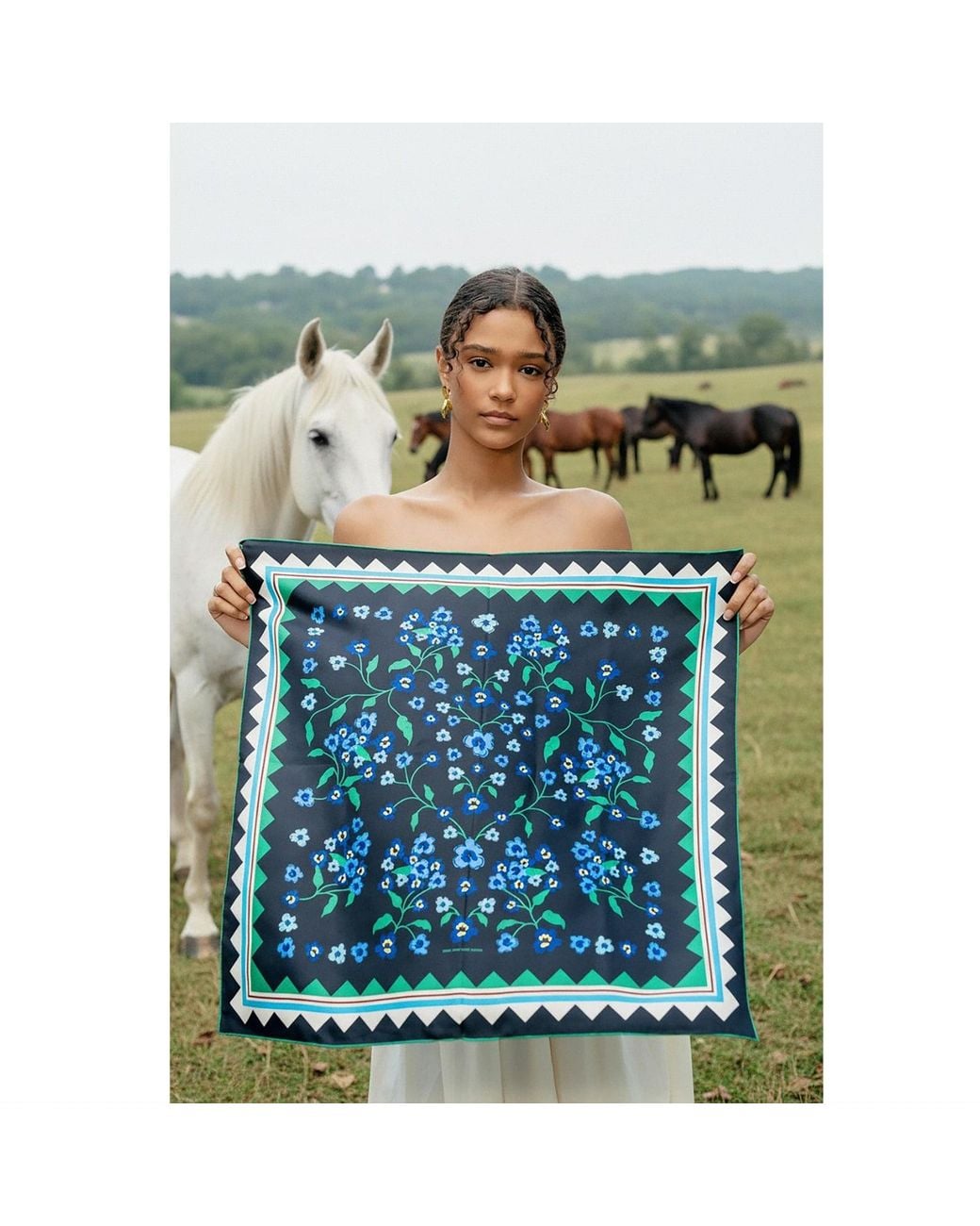 Jessie Zhao New York Green Garden Nocturne Double Sided Silk Scarf