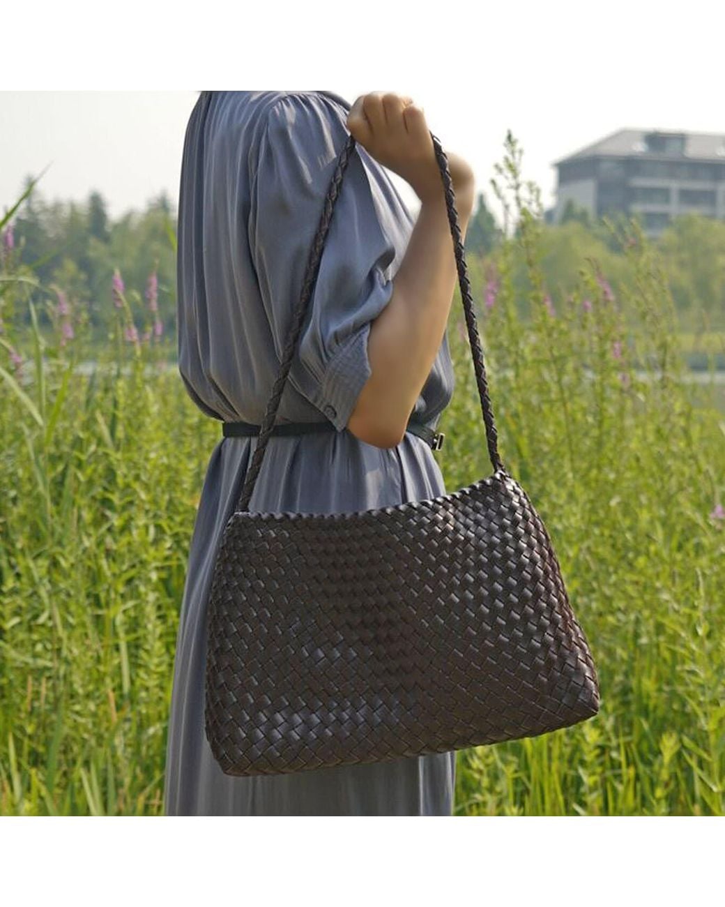 Rimini Brown Hand Weaving Vegan Leather Shoulder Bag 'Suzy'