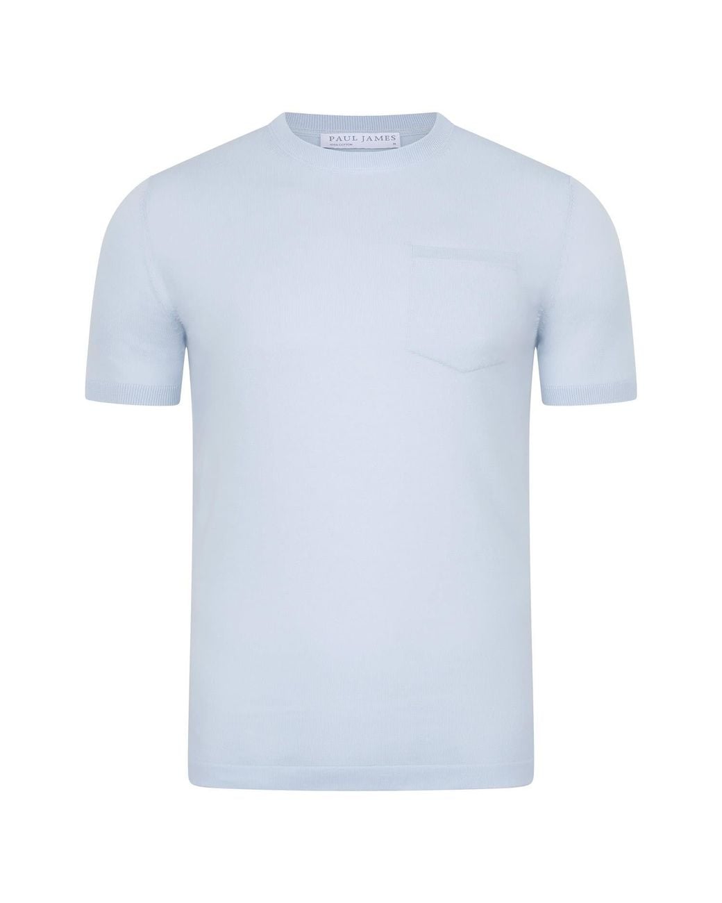 Paul James Knitwear Blue Ultra Fine Cotton Eduardo Knitted Pocket T-Shirt for men