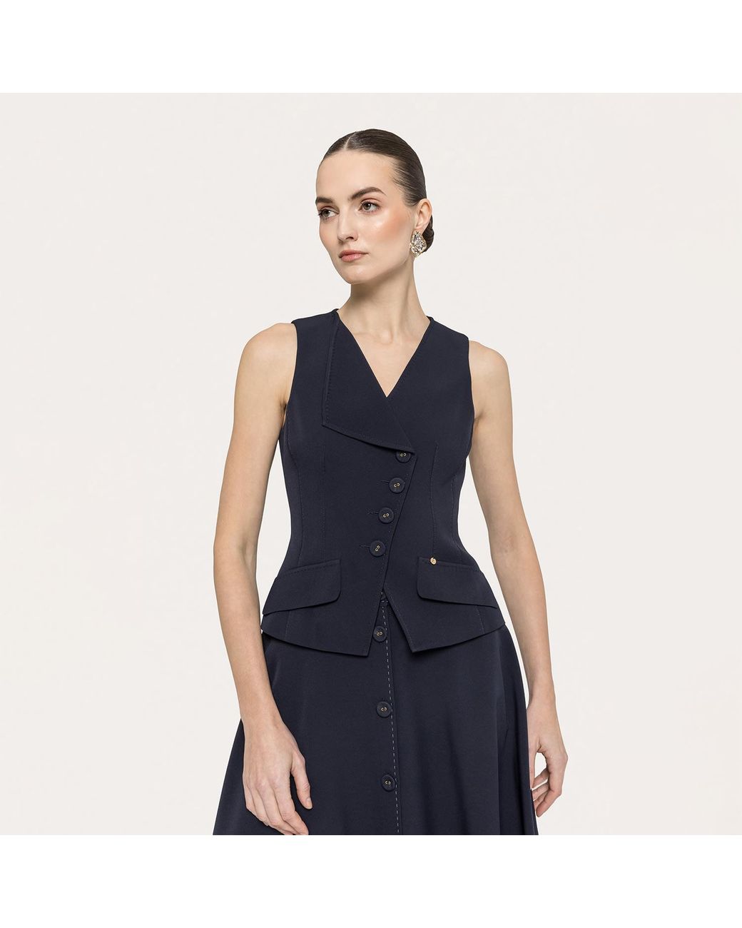 Nissa Blue Single-Breasted Tailored Vest
