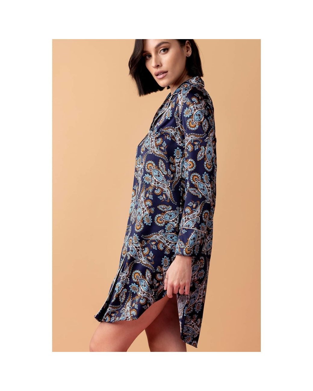 Oh!Zuza Blue Neutrals Silk Shirt Nightdress