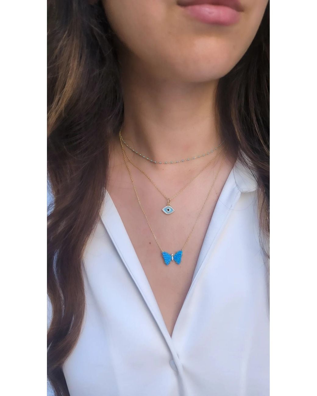 KAMARIA Blue Opal Butterfly Necklace With Prongs
