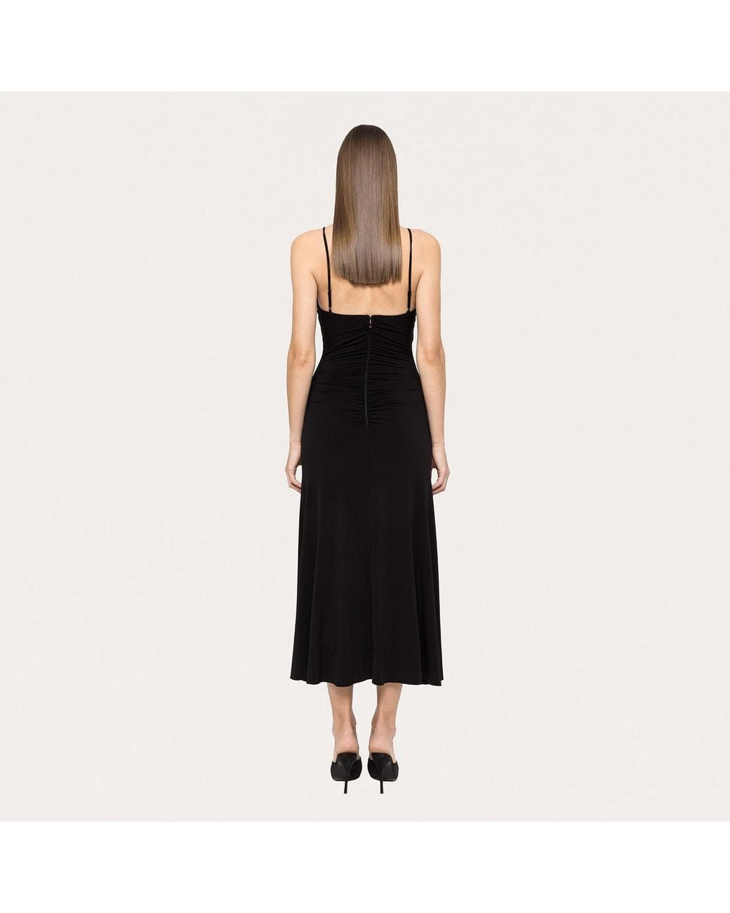 Nissa Black Floral-Applique Jersey Midi Dress