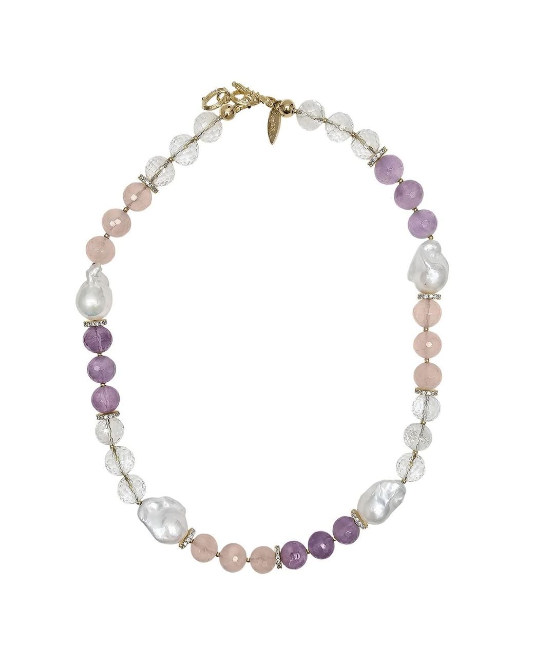 Farra Metallic Rose Quartz And Amethyst With Baroque Pearls Necklace